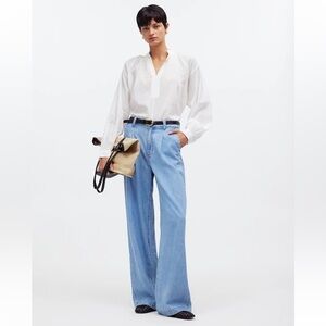 Madewell Women’s Eyelet White Shirred V-neck Long-Sleeve Blouse Size Medium NWT